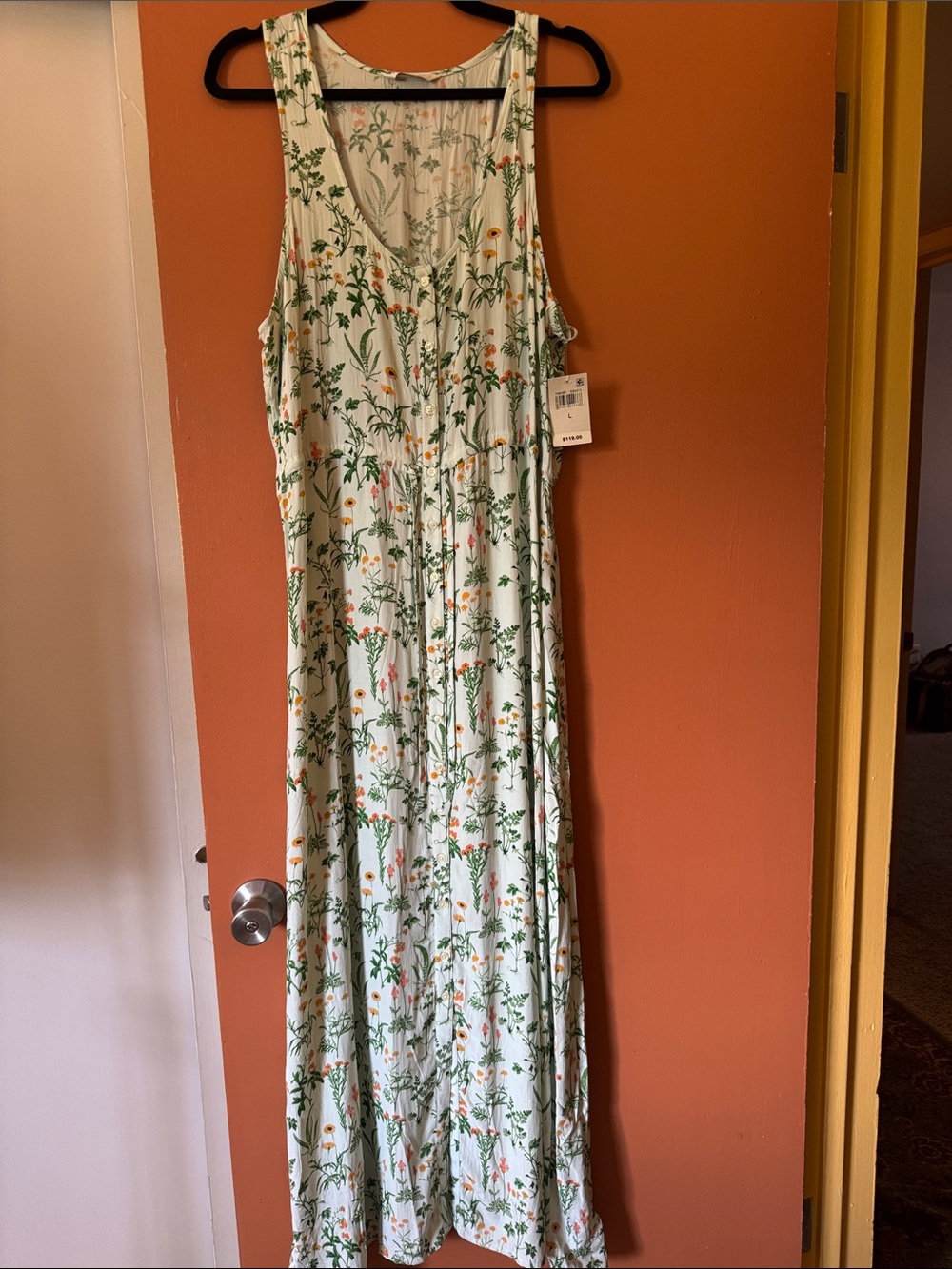 Lucky Brand Cream Maxi Dress with Green and Orange Floral Print